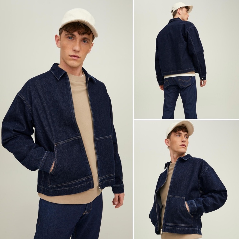 JACK & JONES Utility Denim Jacket, Sz M, zipper closure